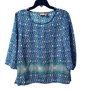Chicos Womens Animal Print Blue/White Tunic Top Size M Polyesterblouse